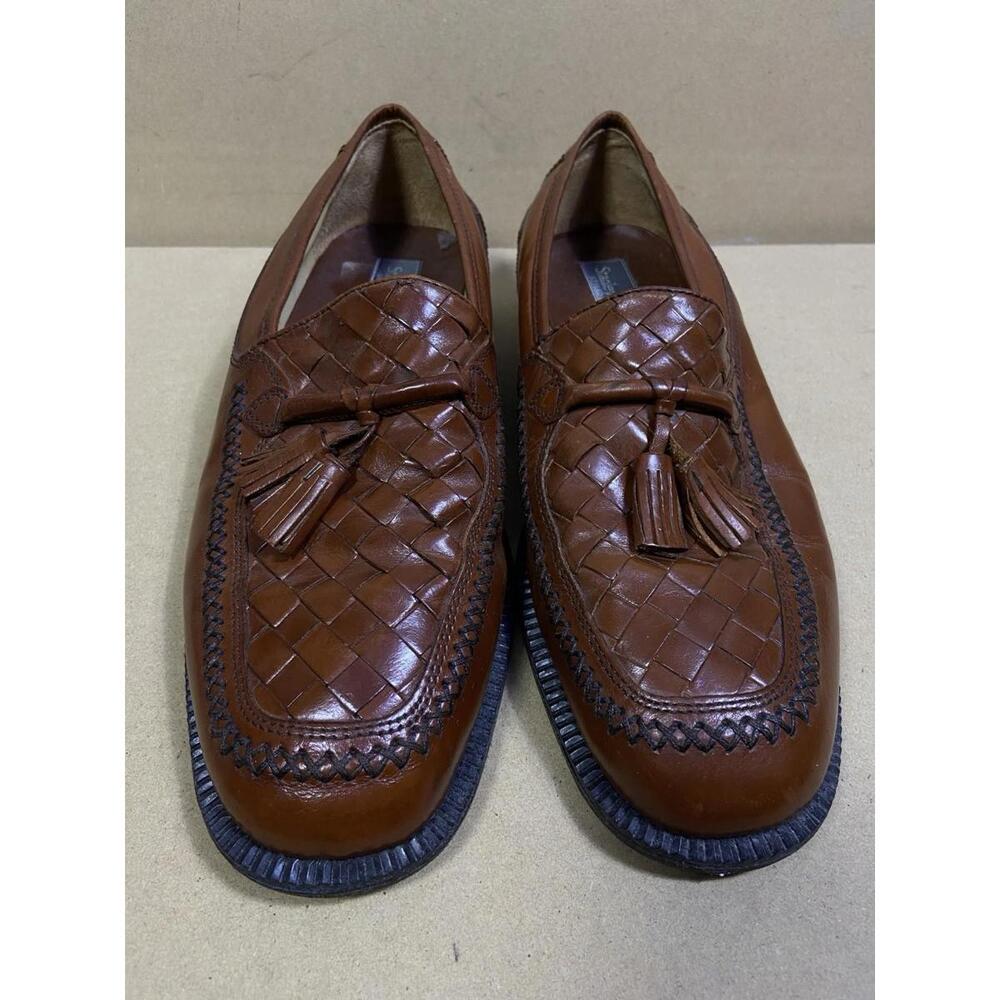 Stanley Blacker Resort Loafers Brown Leather Woven Tassel Moc Toe Shoes Men 8 M